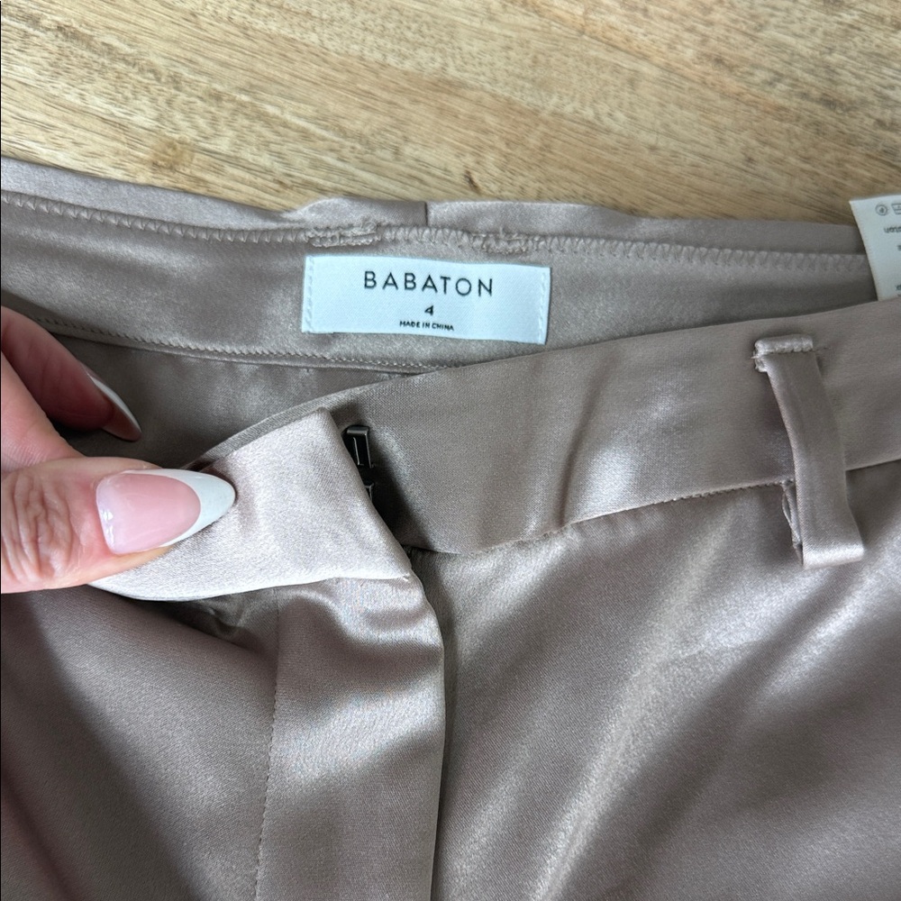 Babaton Satin High-Waist Trousers Joggers in Taupe